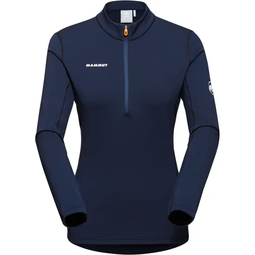 Mammut Longsleeve Aenergy ML Half Zip Pull Women blau L - Sportlicher Longsleeve-Pullover für Damen, ideal für Skitouren und Bergsteigen. Hergestellt aus 89% recyceltem Polyester, bietet er optimale Bewegungsfreiheit und Komfort.