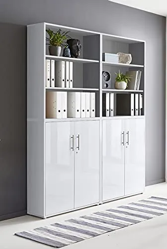 Schrankwand TABOR 11 Büroregal Aktenschränke Büroschrank abschließbar in diversen Farbvarianten (lichtgrau/weiß Hochglanz)