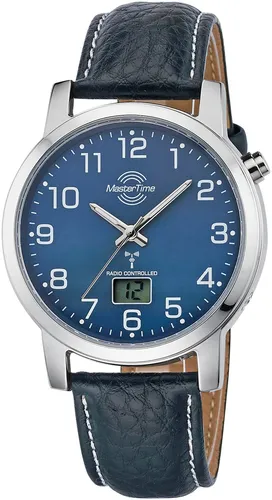MASTER TIME Funkuhr Basic MTGA-10493-32L - Herrenuhr mit Leuchtzeigern - Armbanduhr mit Quarz-Antrieb, spritzwassergeschützt und automatischer Zeitumstellung - ideal für präzise Zeitmessung und stilvolles Tragen.