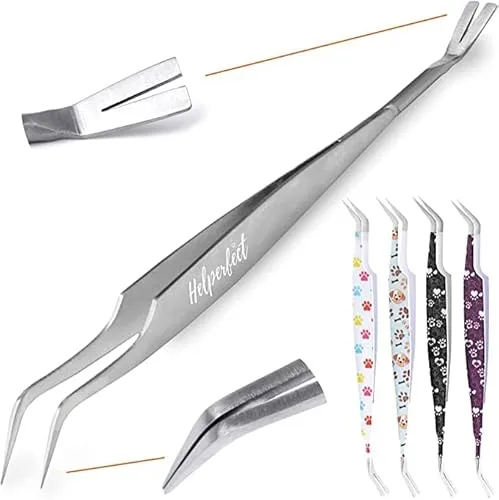 Helperfect Premium 2in1 Edelstahl Zeckenzange für Hunde und Katzen - Schonender & Effektiver Zeckenentferner - Bestehend aus Zeckenpinzette und Zeckenhaken - Perfekt für alle Haustierbesitzer