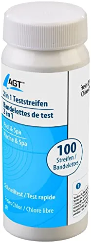 AGT Pooltester: 100er-Set 2in1-Wasser-Teststreifen für pH-Wert und freies Chlor/Brom (Lackmuspapier Pool, Indikatorpapiere Pool, Papier)