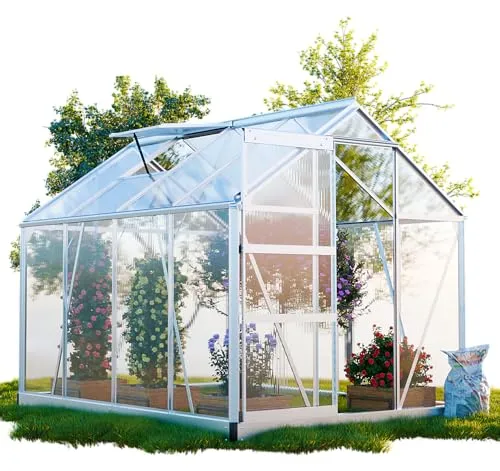 GARMIO® Gewächshaus Neapel 250x190cm - Garten-Zubehör mit 4,75m² Fläche, inklusive Fundament und 2 Dachfenstern für optimale Belüftung – ideal für die ganzjährige Pflanzenaufzucht.