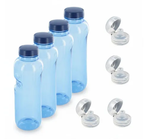 Greiner Kavodrink Trinkflasche 1 L, 4er Set mit Flip Top - Praktisches 4er Set Kavodrink Trinkflaschen (1 L) aus BPA-freiem Tritan. Der innovative Flip Top Deckel ermöglicht einfaches Trinken mit einer Hand – ideal für Sport und unterwegs!