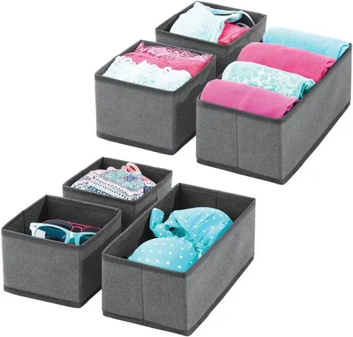 Aufbewahrungsbox Stoffkisten Organizer mDesign 6er Set dunkelgrau/schwarz