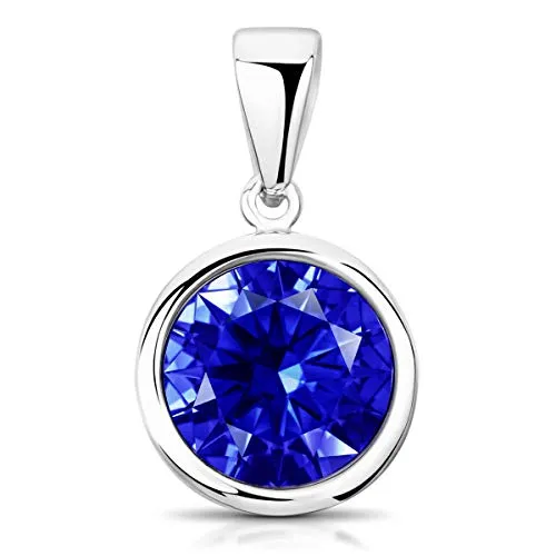 Materia Kristall Anhänger blau - 925 Silber Kettenanhänger rund klein - Eleganter Anhänger für Damen, aus rhodiniertem 925 Sterling Silber mit facettiertem blauen Kristall – perfekt als Geschenkidee für besondere Anlässe.