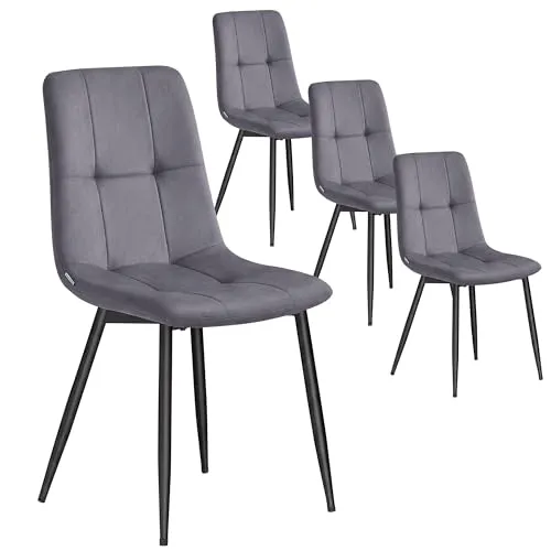 Produktbild VASAGLE Esszimmerstühle Samt, Küchenstühle bis 120 kg belastbar, Sessel mit verstellbaren Füßen, modern, gepolstert, für Wohnzimmer, 4er Set, schiefergrau KDC080GN01