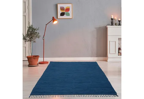 THEKO Teppich Happy Cotton Fleckerl, handgewebt, rechteckig, Höhe: 5 mm, Flachgewebe, reine Baumwolle, meliert, mit Fransen, auch als Läufer