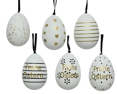 Kaemingk Ostereier Eier Weiß Schwarz Goldfarben modern & clean 6er Set