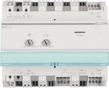 ELCOM RED011Y Bus-Strangversorgung - Relais für Türsprechanlagen, versorgt bis zu 32 Innenstationen mit zuverlässiger Stromversorgung und einfacher Hutschienen-Montage.