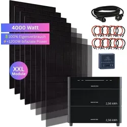 MyVoltaics Balkonkraftwerk 4000+ Watt mit Marstek Venus D Speicher - Komplettes Solarenergie-Kit mit 4000 W Leistung und 5,12 kWh Speicher. Ideal für flexible Energieversorgung und einfache Installation – kein Elektriker nötig. Maximale Ersparnis durch KI-Management.