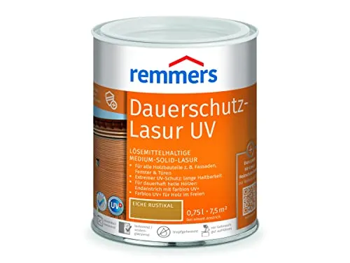 Remmers Dauerschutz-Lasur UV eiche rustikal, 0,75 Liter, Holz UV-Schutz für außen, auch für helle Farbtöne und farblos UV+, blockfest, wetterbeständig