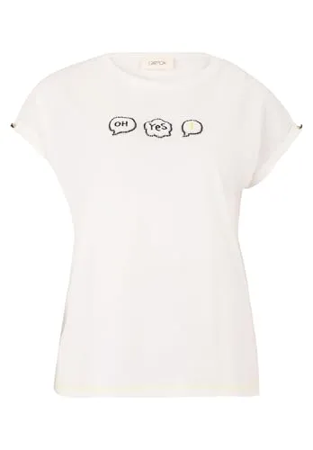 Cartoon Damen Baumwollshirt mit Ärmelaufschlag 44 - Stylisches T-Shirt für Damen mit lässigem Placement-Print, aus reiner Baumwolle – hautfreundlich und ideal für warme Tage, perfekt kombinierbar mit Jeans oder Shorts.