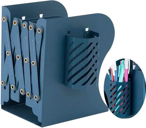 Verstellbare Buchstütze, Kinder Metall Bücherhalter Metal Bookend Buchständer faltbar Ordnerregale rutschfest Bücher Halter Ständer für Schreibtisch, Regal, Büro, Schreibwaren (Blau)