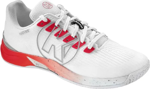 Kempa Attack Pro 2.0 Handballschuhe Damen - Weiß Rot, Gr 39,5 - Hallenschuhe mit innovativem MATRIXmesh2.0 für hohe Atmungsaktivität und stabilen Halt. Ideal für Indoor-Spielerinnen, die Komfort und Dämpfung schätzen.