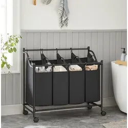 Songmics Wäschekorb LSF005, Schwarz, 4 Fächer in schwarz von SONGMICS