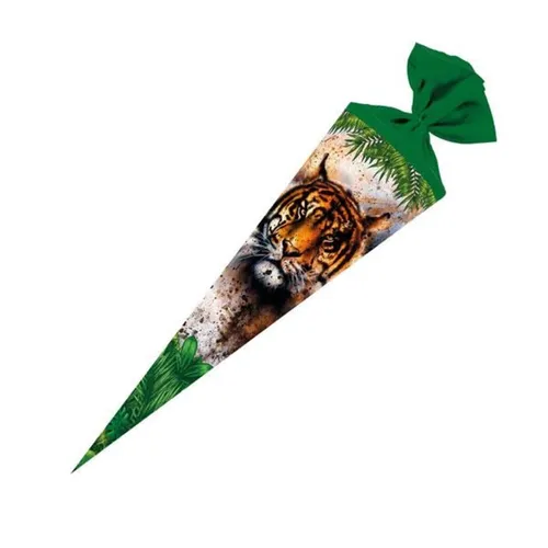 Nestler Schultüte Tiger mit Filzverschluss, 70 cm, rund in grün von Nestler