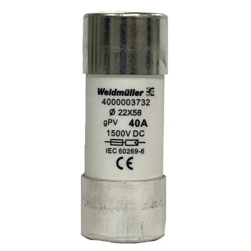 Weidmüller 4000003732 FUSE WSFL 22X58 40A - Feinsicherung für Kleingeräte, hohe Sicherheit mit 40A Nennstrom, ideal für den Einsatz in privaten Haushalten.