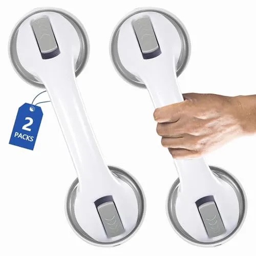 Haltegriffe für Senioren, Haltegriff Dusche Ohne Bohren, Behinderten WC Haltegriff, Haltegriff mit Saugnapf für ältere Menschen, Aufstehhilfe Sauggriff, 2 Stück