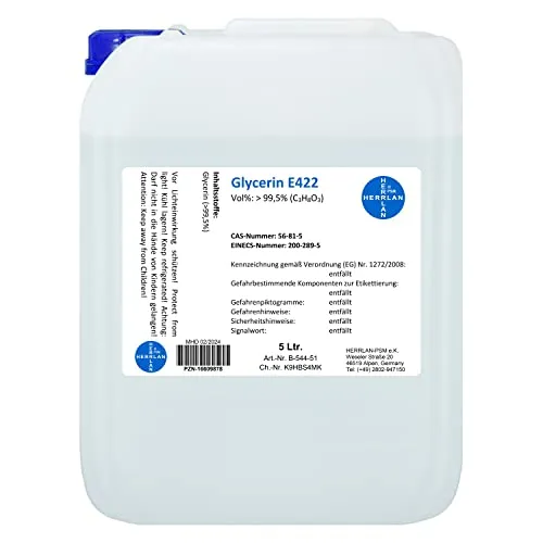 Glycerin - Pur VG I 5000 ml HERRLAN-Qualität - Laborchemikalien zur Herstellung von Cremes, Lotionen, Gels, Balsam. Höchste pharmazeutische Qualität, vegan, GMO-frei und in Reinraum produziert.