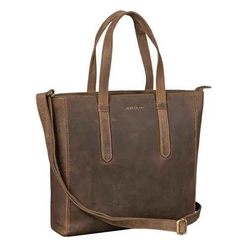STILORD Rachel Tote Bag Leder Damen Umhängetasche Groß Schultertasche Laptop Handtasche Shopper XL Vintage Echtleder Farbe:mittel - braun
