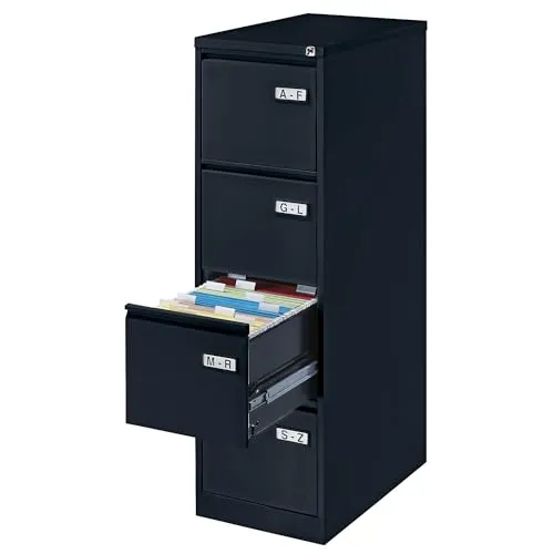 Bisley LIGHT Hängeregistraturschrank, einbahnig, DIN A4, 4 HR-Schubladen - Vertikale Büro-Aktenschränke aus robustem Stahl mit 100% Schubladenauszug und abschließbar, ideal für sicheres und platzsparendes Aktenmanagement.