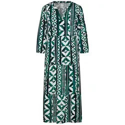 STREET ONE Midikleid mit Print - Freizeitkleider für Damen, luftiges Midikleid mit geschlitztem Rundhals und 3/4-Arm, ideal für lässige Anlässe und warmes Wetter.