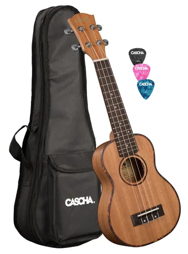 Cascha Premium Sopran Mahagoni Ukulele Set - Premium Sopran Ukulele Set aus Mahagoni mit hochwertigen AQUILA Saiten, ideal für Einsteiger und Fortgeschrittene. Inkl. Tasche & 3 Plektren für sofortigen Spielspaß!