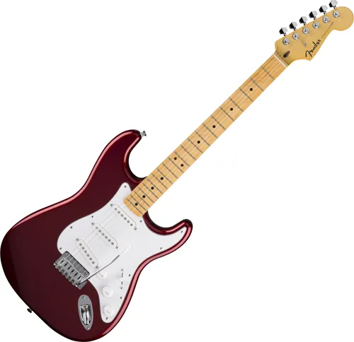 Fender Standard Strat MN WPG CND E-Gitarre - E-Gitarre in Candy Cola mit Pappel-Korpus und modernem Ahorn-Hals; ideal für kreative Musiker, die auf vielseitigen Sound und hohe Spielbarkeit setzen.