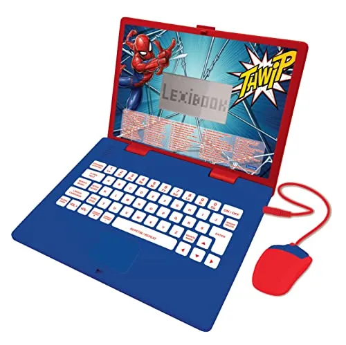 Lexibook JC598SPi2 Maus Marvel Spiderman, pädagogisches und zweisprachiges Laptop, portugiesisch/englisch, Spielzeug mit 124 Aktivitäten zum Lernen, Spielen und Musik, Blau/Rot