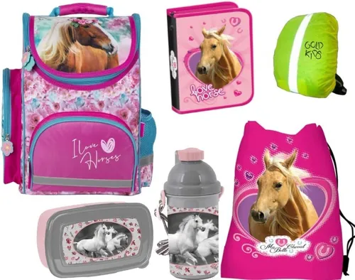 6-teiliges Set Pferd Pferde Schulranzen Set Ranzen Schulranzen Tornister