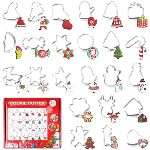 Gxhong Weihnachten Edelstahl Ausstecher Set, 24 Stück Mini Weihnachts Ausstechformen, Cookie Cutter