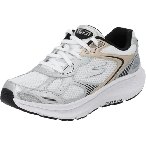 Skechers Damen Go Consistent 2.0 Volt Running Shoes, White Leather Silver Trim, 37.5 EU
