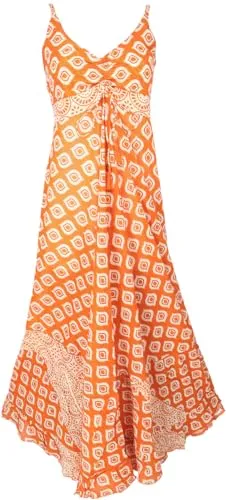 GURU SHOP Luftiges Maxikleid, Boho Sommerkleid, Baumwollkleid - Orange, Damen, Baumwolle