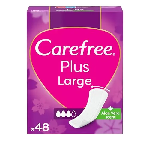 Carefree Plus Aloe 48 Stk. Frischduft-Hygieneeinlagen Kontrollieren unangenehmen Geruch bis zu 12 Stunden. Breiter als Standardeinlagen, Farbstofffrei, chlorfrei gebleicht.