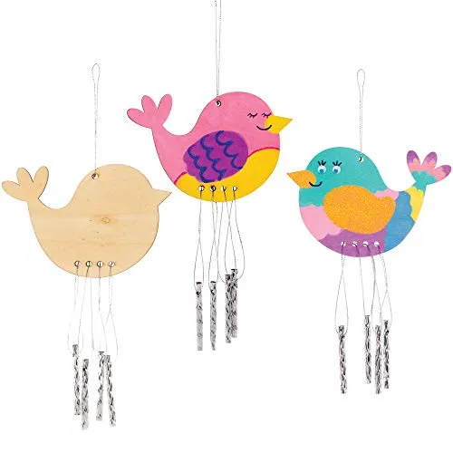 Baker Ross AT558 Vogel-Windspiele aus Holz, 4 Stück, Glockenspiel-Set für Kinder, Kunst- und Bastelprojekte, ideal für drinnen und draußen oder als Geschenk für kreative Kinder