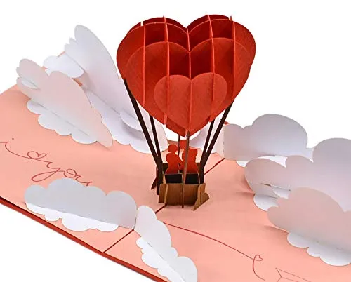 CUTPOPUP Heißluftballon Jahrestagskarte, 3D Karte Liebe, Hochzeitskarte, Valentinskarte, Karte Hochzeitstag, Geburtstagskarte Frau, Geburtstagskarte (Air Baloon) US8-LO075DE