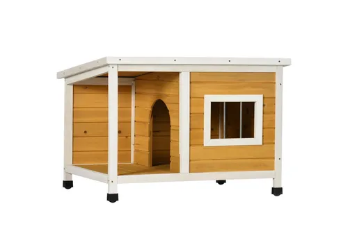 MC Star Hundehütte mit Veranda und aufklappbarem Dach, 85,5 x 62 x 60 cm - Robuste Hundehütte aus massivem Fichtenholz mit verstellbaren Füßen, ideal für kleine Hunde bis 8 kg. Die überdachte Veranda und das aufklappbare Dach sorgen für Komfort und einfache Reinigung.