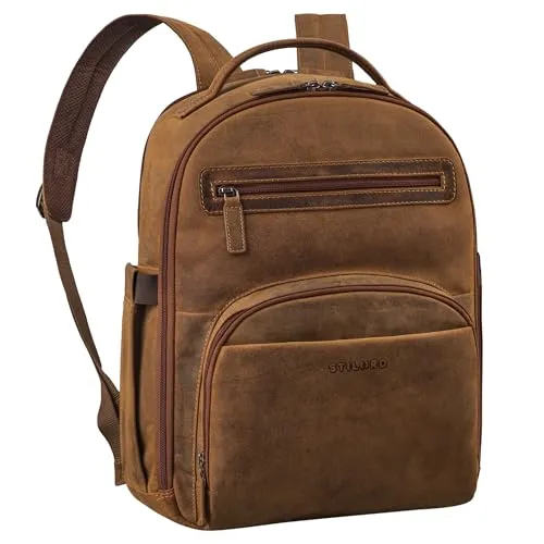 STILORD 'Paco' Premium Business-Rucksack Herren Leder Groß XL - Ideal als Stilvoller Lederrucksack Echtleder mit Trolleyhalterung - Vintage Laptoprucksack bis zu 15,6 Zoll, Farbe:bergamo - braun