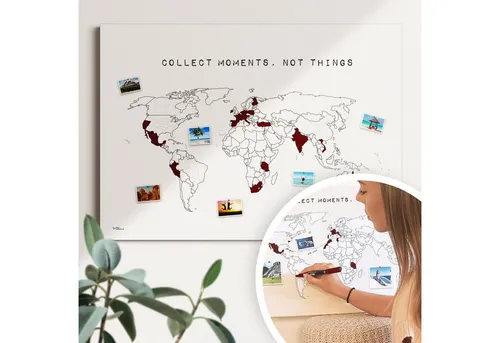 mw Leinwandbild Meine Weltkarte - Handmade in Germany - Bilder zur individuellen Gestaltung, ideal zum Markieren bereister Orte und als persönliches Geschenk, hochwertig auf Keilrahmen gespannt und nachhaltig produziert.