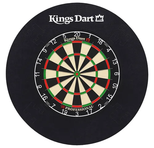 Kings Dart Profi Dart-Set mit Wandschutz - Dart-Wandschutz und Turnier-Dartboard in einem Set, ideal für Steel- und Softdarts, mit feiner Messerstahl-Verdrahtung für weniger Abpraller und optimale Sicherheit.