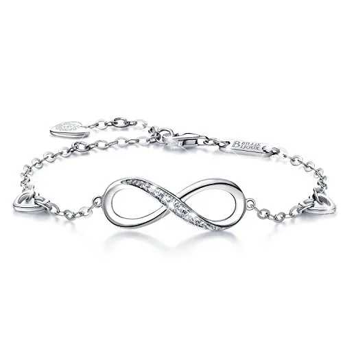 Billie Bijoux Infinity Unendlichkeit Symbol Damen Armband 925 Sterling Silber Zirkonia Armkette Verstellbar Charm Armband für den Muttertag (1- silver)