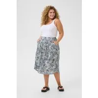 Rock A-Shape mit blauem Blätterdruck - Stylischer A-Shape Rock mit elastischer Taille und Midi-Länge. Ideal für jeden Anlass, pflegeleicht und aus hochwertiger Viskose für angenehmen Tragekomfort.