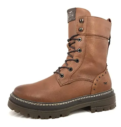 Mustang Damen Stiefelette in Braun, Größe 38 - Wanderschuhe mit Blockabsatz, ideal für lange Spaziergänge. Bequemes Textilfutter und stylisches Design in cognac für einen trendigen Look.