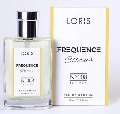 Loris Frequence Citrus N°008 Eau de Parfum für Herren, 50 ml - Erfrischendes Eau de Parfum für Männer in eleganter Glasflasche, ideal für geschäftliche Termine und besondere Anlässe. Praktischer 50 ml Flakon mit hochwertigem Zerstäuber für präzise Anwendung.