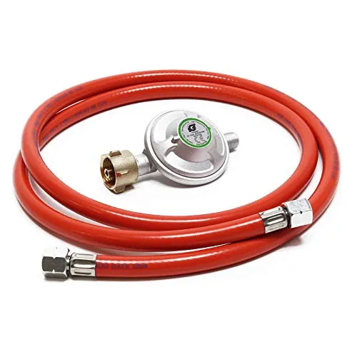 Wiltec Druckminderer auf 50mbar mit 1,5m Propanschlauch für Gaszylinder mit 21,8x1,14L Gasdruckregler Druckregler Gasregler Gasdruckminderer