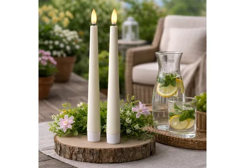 MARELIDA LED-Kerze LED Stabkerzen Outdoor Tafelkerzen Timer H: 25,5cm weiß 2er Set, LED Classic, warmweiß (2100K bis 3000K)