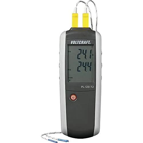VOLTCRAFT PL-120 T2 Temperatur-Messgerät - Elektrische Messgeräte mit 2-Kanal-Technologie für K- und J-Typ Thermoelemente, misst Temperaturen von -200 bis +1372 °C, ideal für präzise Temperaturüberwachung.
