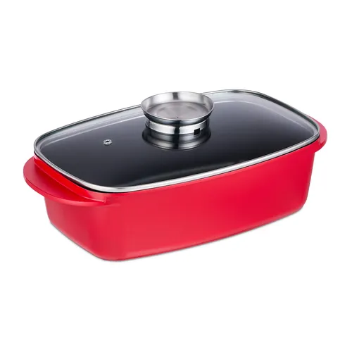 Bräter Bratentopf mit Aromaknopf 5 Liter - Pfannen aus Aluminium, hitzebeständig bis 380°C, ideal für saftige Braten und aromatische Gerichte, inklusive Deckel für optimale Garergebnisse.