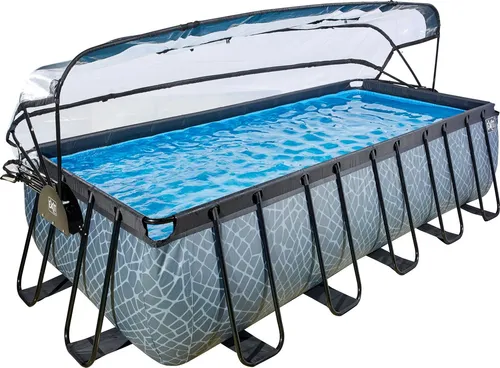 EXIT Swimming Pool Premium 540 x 250 x 122 cm grau mit Sonnendach und Wärmepumpe - Hochwertiger Swimmingpool mit 3-lagigen Wänden, stilvollem Design und praktischem Sonnendach. Perfekt für entspannte Tage im Garten!