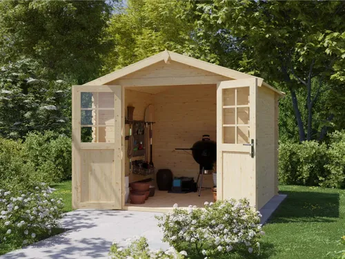 Gartenhaus Blockhaus Gerätehaus Garten Holz 28mm Satteldach naturbelassen Holz